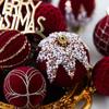 Wine Red Flocked Christmas Tree Ornament Ball