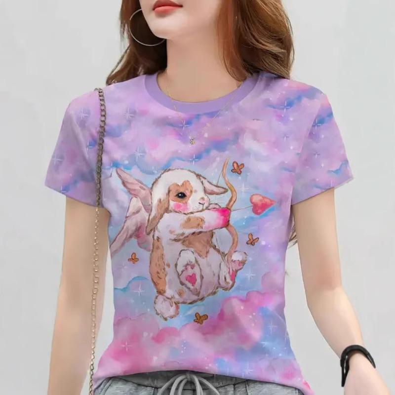 

Summer Women s Top Round Neck Short Sleeved Cute Simple Printed T-shirt S