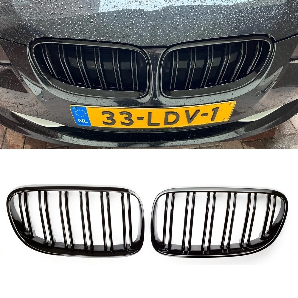 2Pcs Car Style Gloss Black Front Kidney Double Slat Grill Grille For-BMW E92 E93 3-Series 328I 335I Coupe LCI 2010-2013