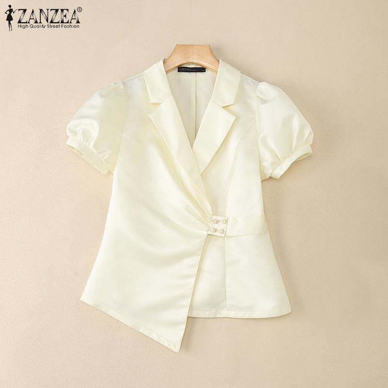

ZANZEA Elegant Women Square Collar Half Sleeve Bow Knot Solid Blouse Tops S
