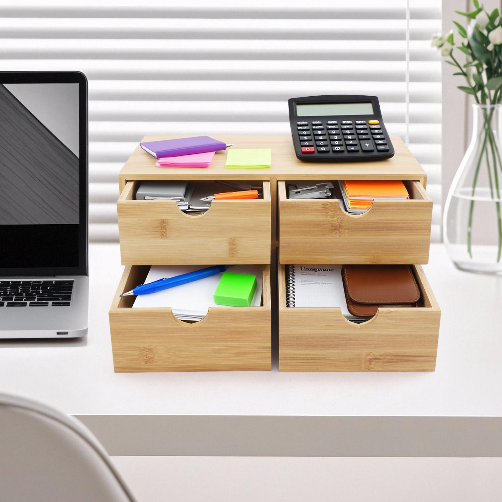 

4-drawer Bamboo Desk Organizer,Wood Desk Organizer 33*19*16 cm for Living Rooms,Bedrooms