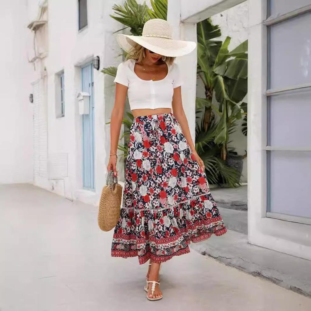 Bohemian Rayon Lace Spliced Long Dress for Beach Vacations