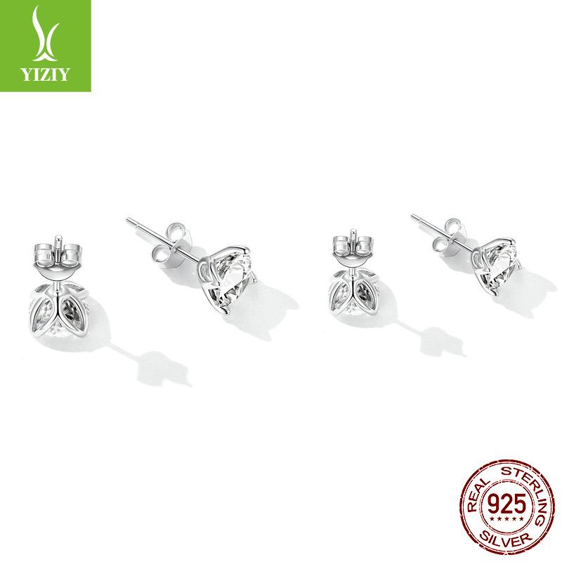 Platinum Plated With Certificate Moissanite Stacked Earrings, Fresh Niche 925 Tremella Jewelry