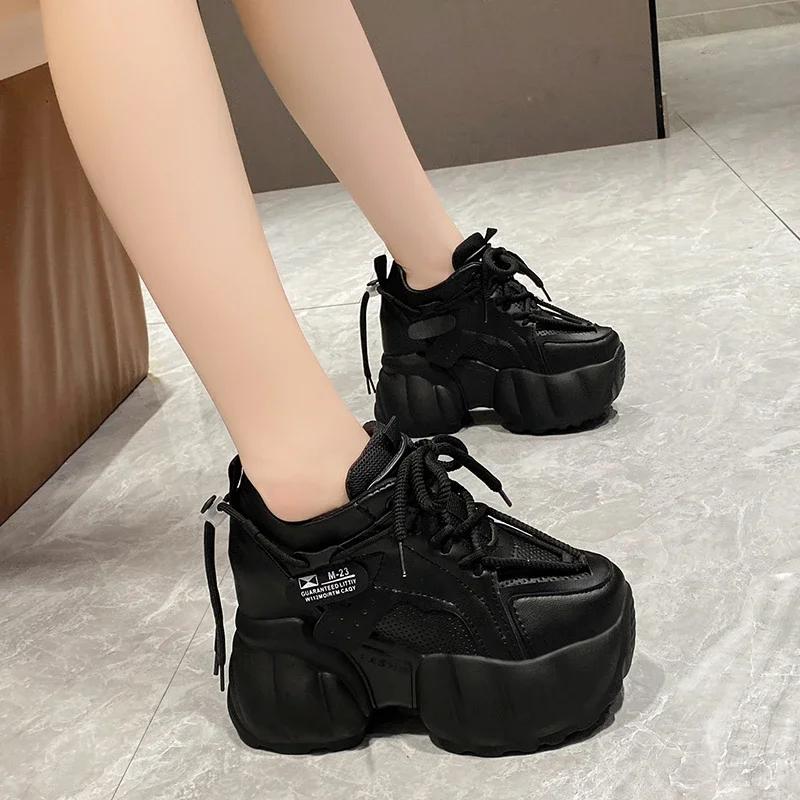 Fashion Cuculus High Flat Platform 10cm Height Increasing Casual Shoes Woman Spring New Hidden Wedge Sneakers Female Vulcanize Shoes