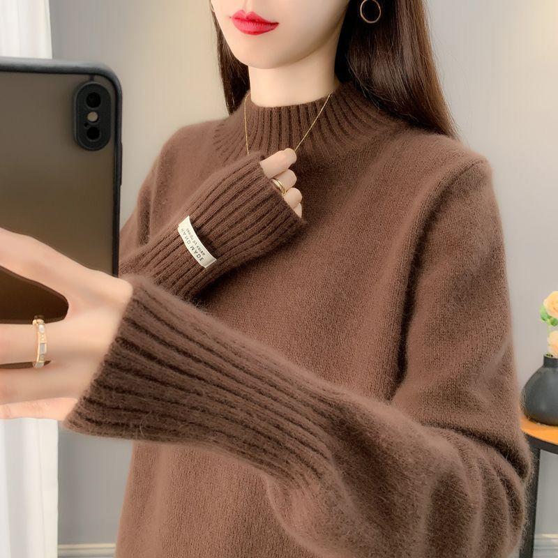 Autumn Winter Women  Solid Sweater Tops Female Loose Casual Warm Jumpers Ladies Long Sleeve Knitted Tops