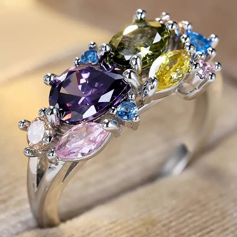 

Huitan Elegant Women Ring Inlaid Multiple Colors Shining CZ Charming Party Wedding Accessories Engagement Aesthetic Zircon Gift 6