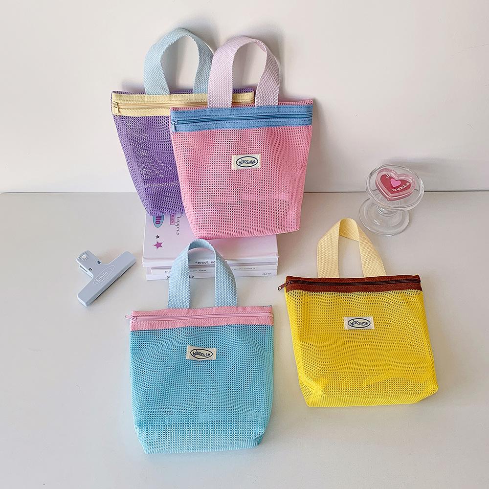 Mesh Handbag Makeup Bag Handbags for Women Makeup Pouch Portable Wash Bag Beach Bag Mobile Key Small Item Storage Bags Organizer