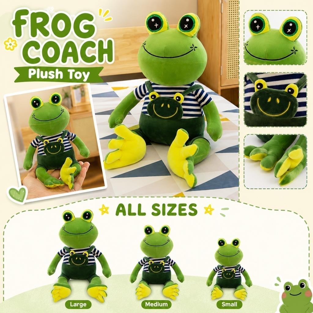 Stuffed Frog Plush Toy Soft Frog Doll with Striped Shirt and Overalls for Kids and Adults Collectible Gift