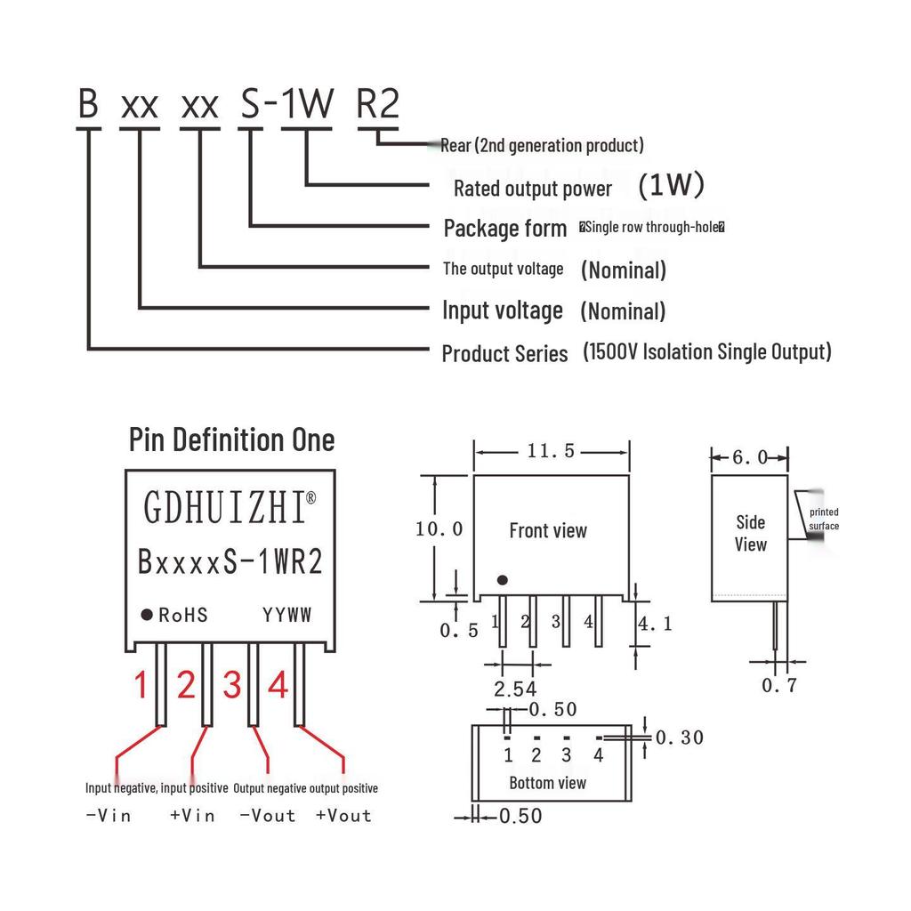 B0505S-1WR2 DC-DC Isolation Module, 5V Input, Single Output, Non-Stabilized Industrial Power Module