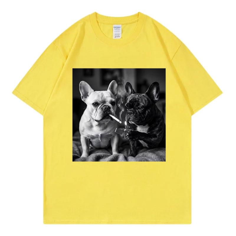 French Bulldog Smoking Funny Dog Meme T Shirt Unisex Unisex Vintage Fashion Short Sleeve Tshirts Summer Casual Loose Cotton Tshirt