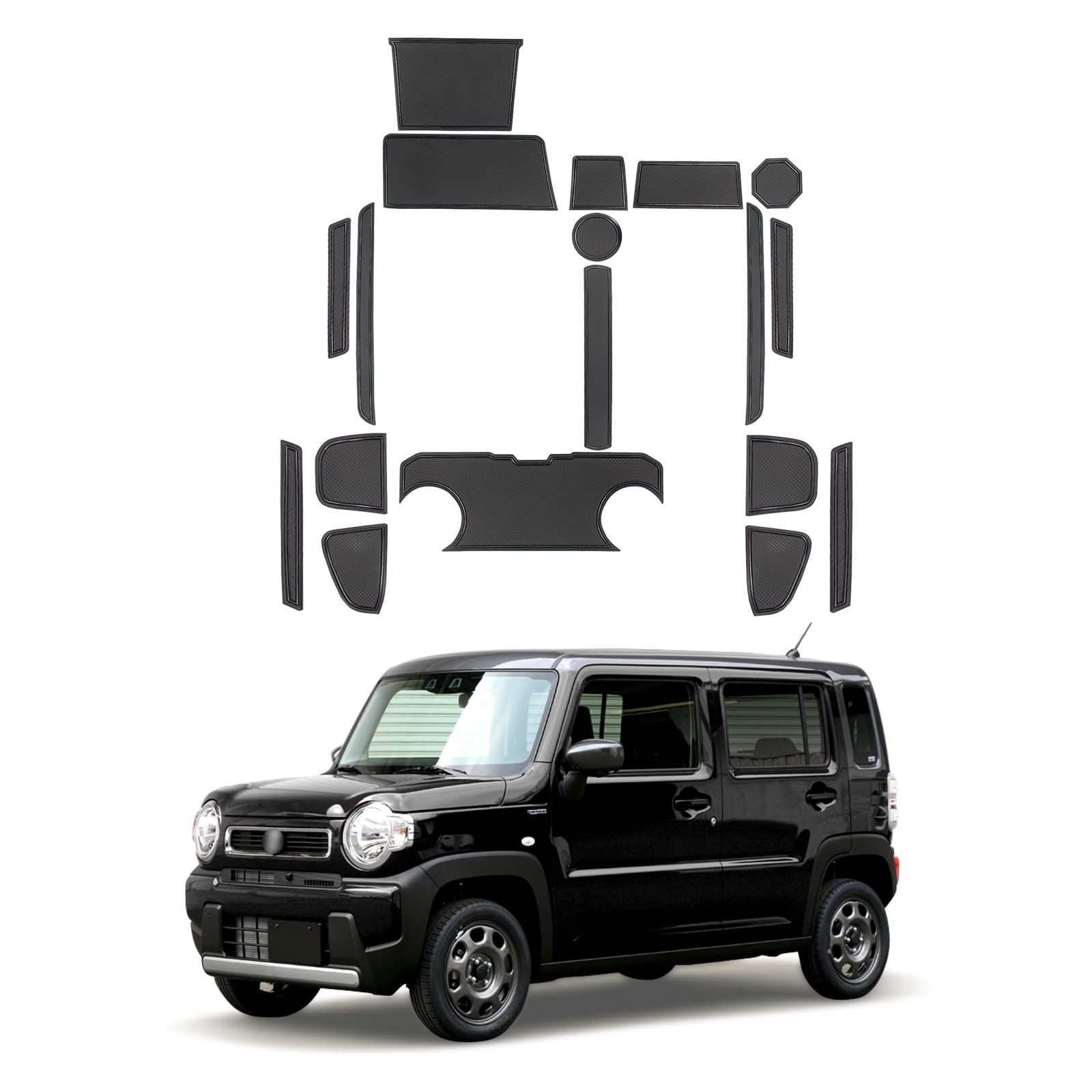 LFOTPP Резиновые коврики для салона Suzuki Hustler, дизайн карманов на дверях консоли MR52S/92S, Коврики, Коврики, Противоскользящие коврики, Детали для тюнинга, Аксессуары, чёрный