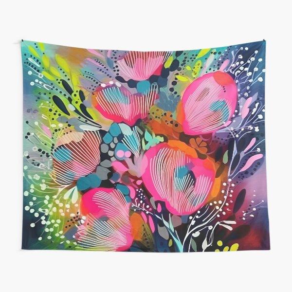 Country Style Abstract Floral Tapestry Spring Flower Tapestry Colorful Scenery Wall Hanging for House Bedroom Living Room Decor