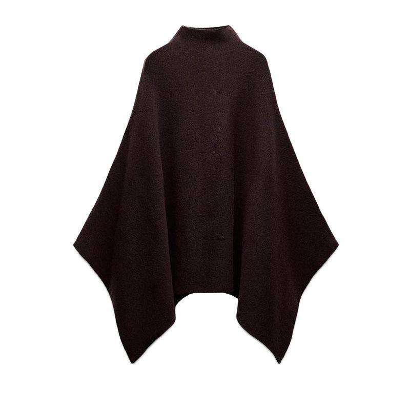 

Осень и Зима Новое Женское Минималистичное Ретро Пальто-Кейп из Смесовой Ткани с Асимметричным Воротником-Стойкой 3739027 Burgundy wine red L