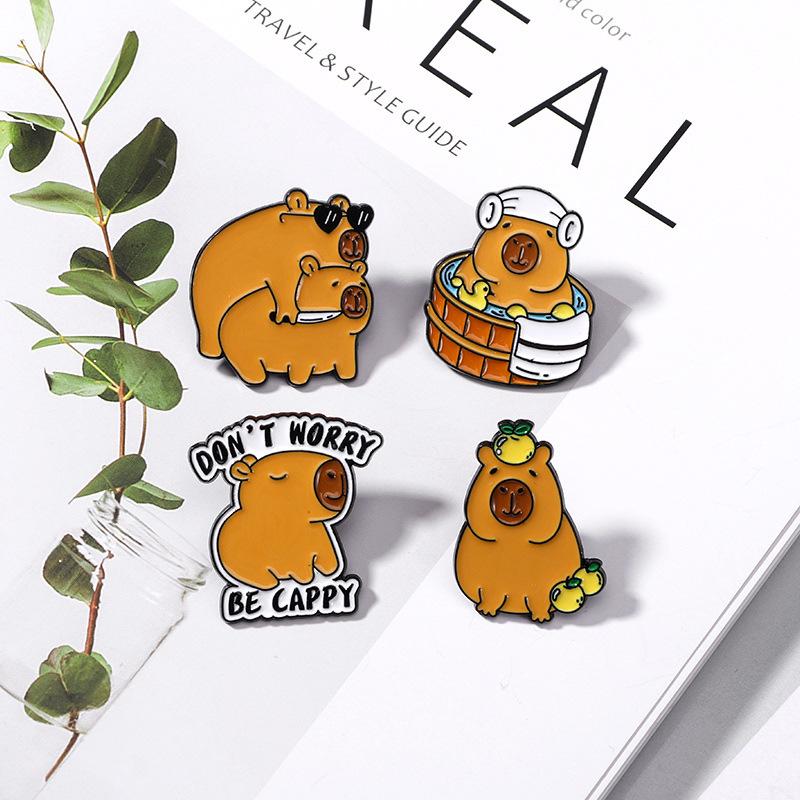Cute Cartoon Capybara Enamel Brooch Backpack Hat Decoration Alloy Lapel Pin Badge Clothing Accessories