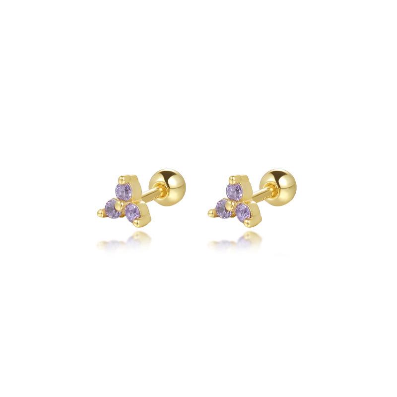 925 Sterling Silver Cartilage Stud Women's Earrings Zircon Flower Ear Lobe Tragus Helix Lip Rings Jewelry