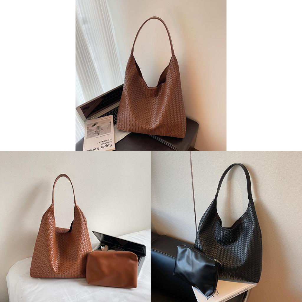 Pu Handheld Water Bucket Bag For Women With Woven Design And Large Capacity For Daily Use
