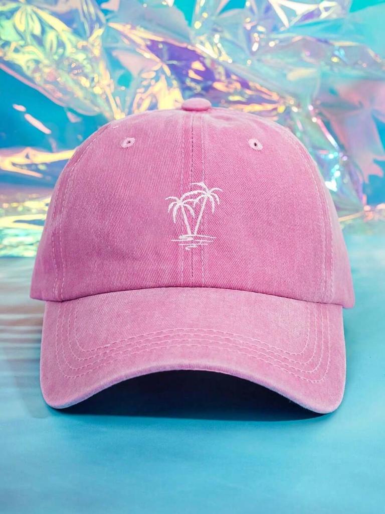 Embroidered Palm Tree Washed Cotton Baseball Cap For Adults Sun Protection Outdoor Leisure Hat