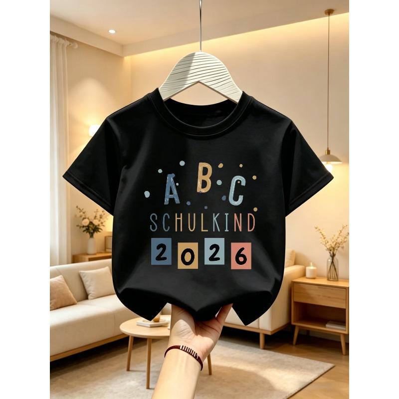 European Sizes Children's Round Neck T-Shirt, Summer Casual Comfortable Sporty Fashion Short Sleeve for Girls, Teen Daily Wear