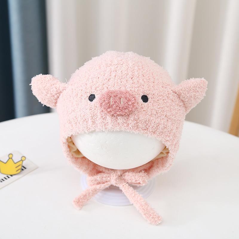 Autumn and winter cute piggy warm men and women children plush hat go out windproof hat baby ear hat baby hat