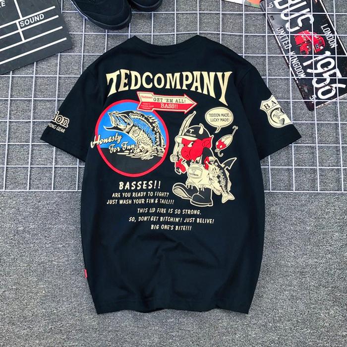 Japonská přílivová značka Šťastný duch Malý čert Rybaření Kapr Potisk Čistá bavlna Velká velikost Tričko Pánské Dámské Lokomotivy