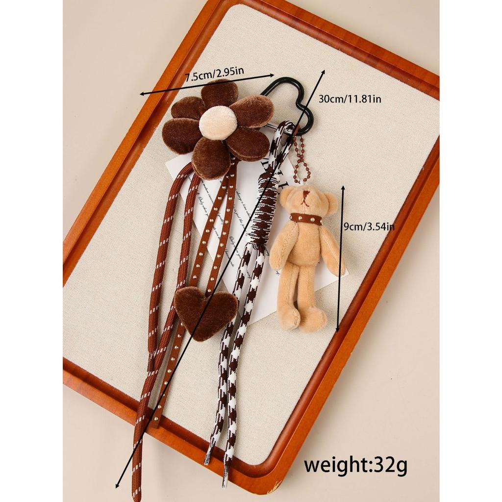 Cross-border explosion ins exquisite cartoon plush bear bag pendant velvet love flower versatile keychain pendant