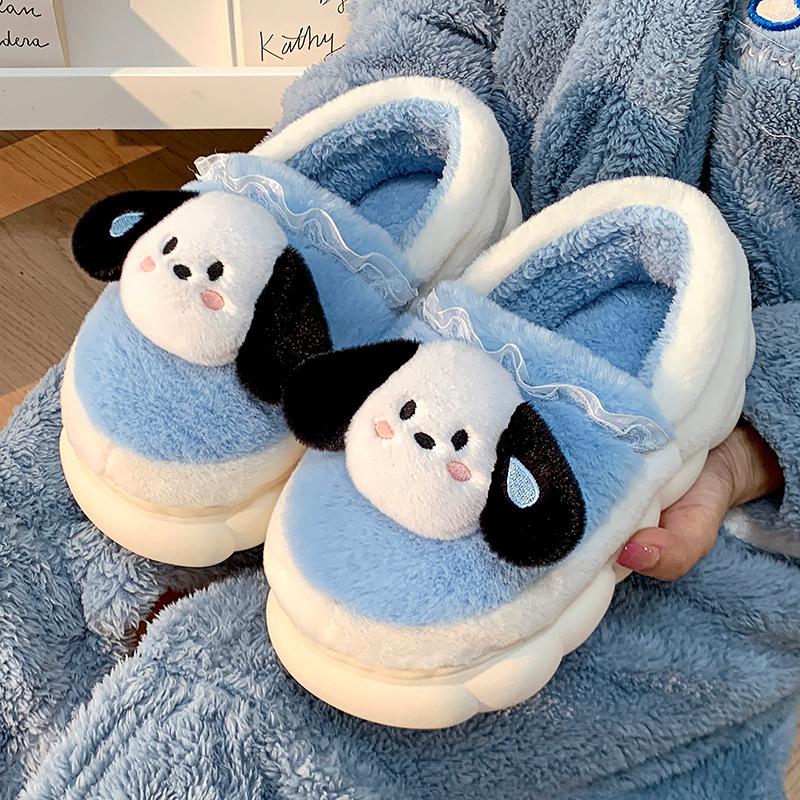 

Хлопковые тапочки для женщин на зиму с толстой подошвой и противоскользящей изоляцией для дома 36-37 синий