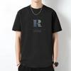 Camiseta masculina de verão com gola redonda e manga curta, tendência, camisa de fundo, algodão penteado, letra R, estampada