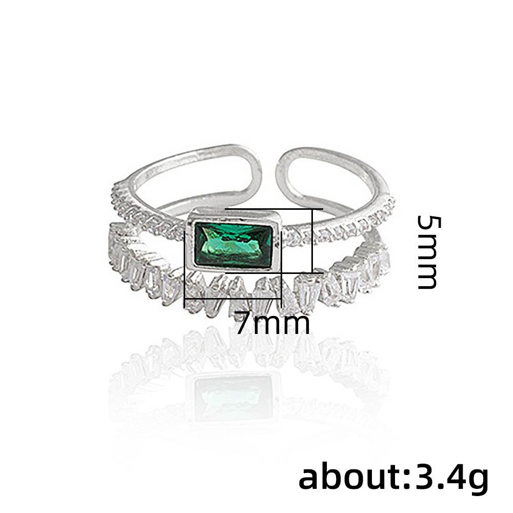 Huitan Korean Style Double Layer Finger Ring For Women Green Cz Geometric Shape Fashion Versatile Opening Rings  New Jewelry