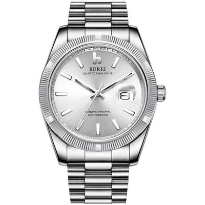 BUREI Analog Popular Waterproof Quartz Business Luminous Birthday Gift Men's Watch, Brand, Movement, Watch, Fashionable, Simple, Silver-White Watch,