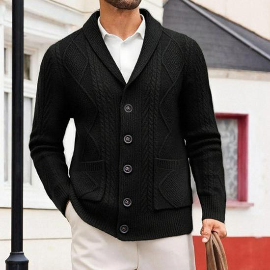 Men's Korean Style Knit Cardigan - Long Sleeve, Autumn Casual, Solid Color Sweater