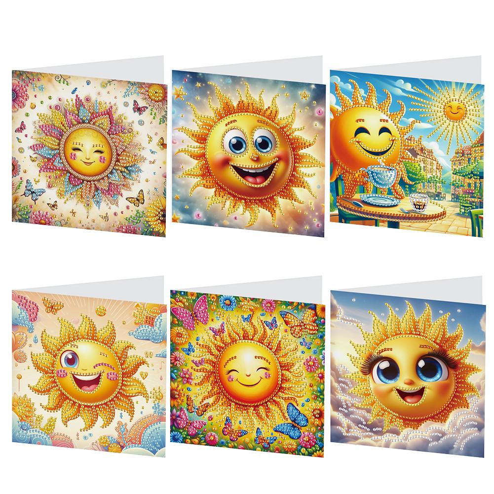 6Pcs Colorful Pattern DIY Diamond Painting Greeting Card with Envelope Diamond Birthday Blessing Card for Friend Family Lover