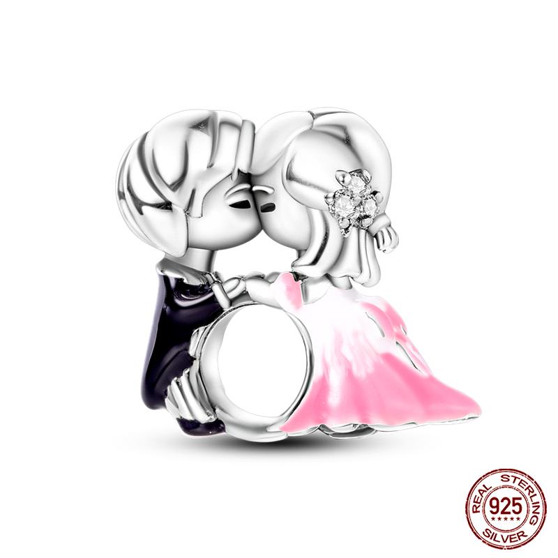 Copper Pink Collection Heart Shape Charm Beads For Brand Original Bracelet Diy Jewelry Gift