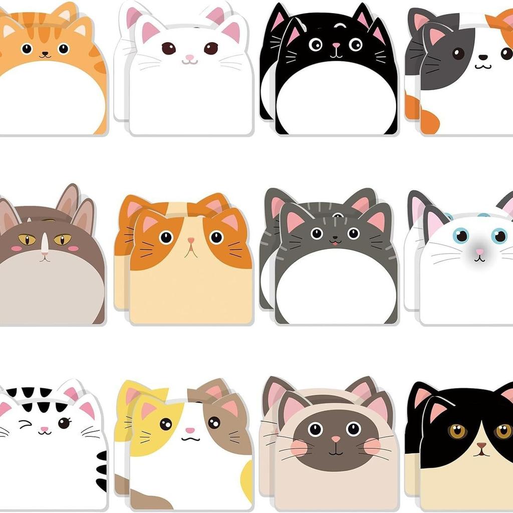 Cartoon Cat Sticky Notes, Creative, Highly Adhesive, Cute Animal, Reusable, Tear-off