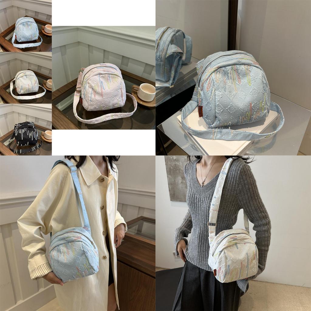 Large Capacity Trendy Canvas Shoulder Bag For Stylish Girls With Round Shape Design In Black White Blue And Pink