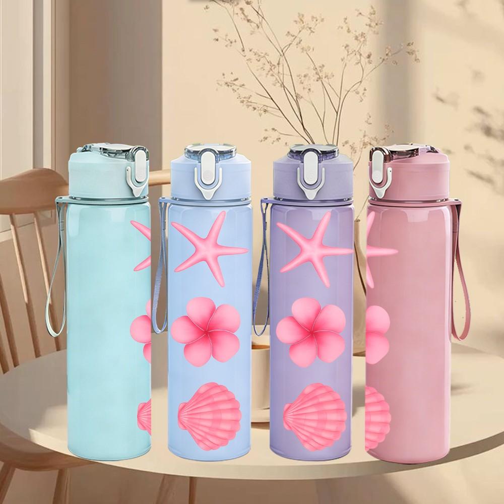 1PC Plumeria Starfish Minimal Art 750ml Color Plastic Sports Water Bottle Leakproof Flip Straw Lid Suitable for Sports Office Home Use