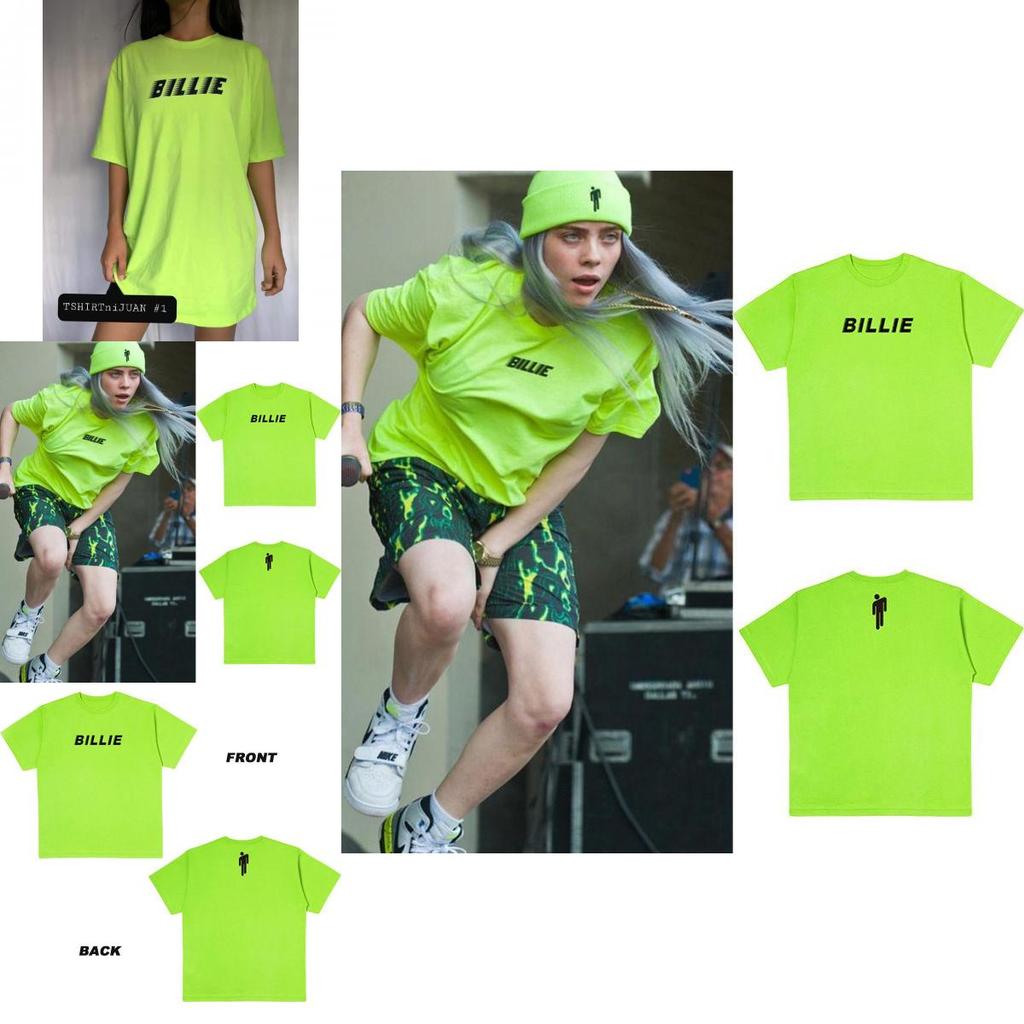 Billie Eilish Print Short Sleeve Crew Neck Tshirt For Women Summer Tops In Fluorescent Green
