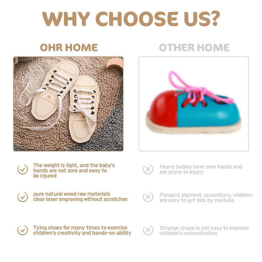 Shoelaces Shoe Tying Toy Puzzle Improve Intelligence Game Toy Wooden Threading Game Children Shoe Tying Toy