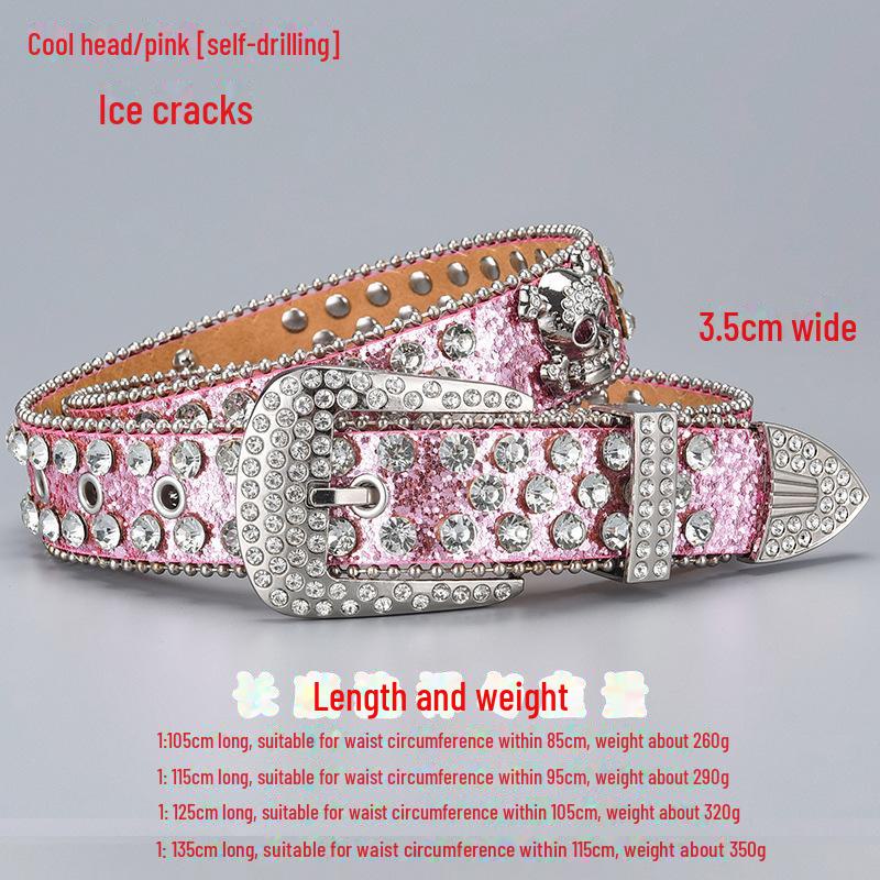 Curea de lux cu cataramă cu strasuri și craniu închis la culoare, cu paiete și diamante