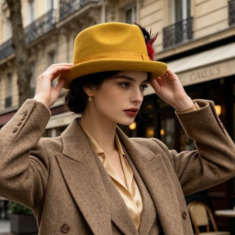 Verkleidungs Fedora Hut Kurzer Schirm Wolliger Jazzhut Retro Party Filzhut für Damen Herren