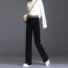 2022 Autumn Winter Korean Solid Color High Waisted Elastic Elegant Wool Office Ladies Women's Trousers  Wide Leg Pants Women