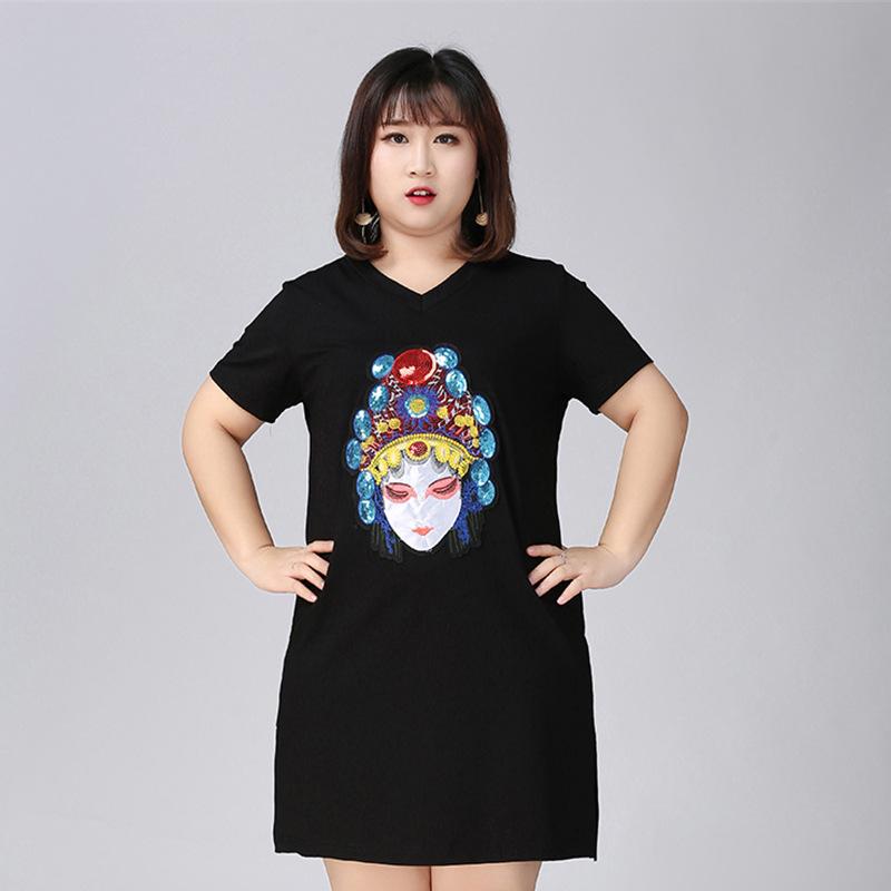 Plus Size Women's Dresses V-neck Short-sleeved T-shirt Dress