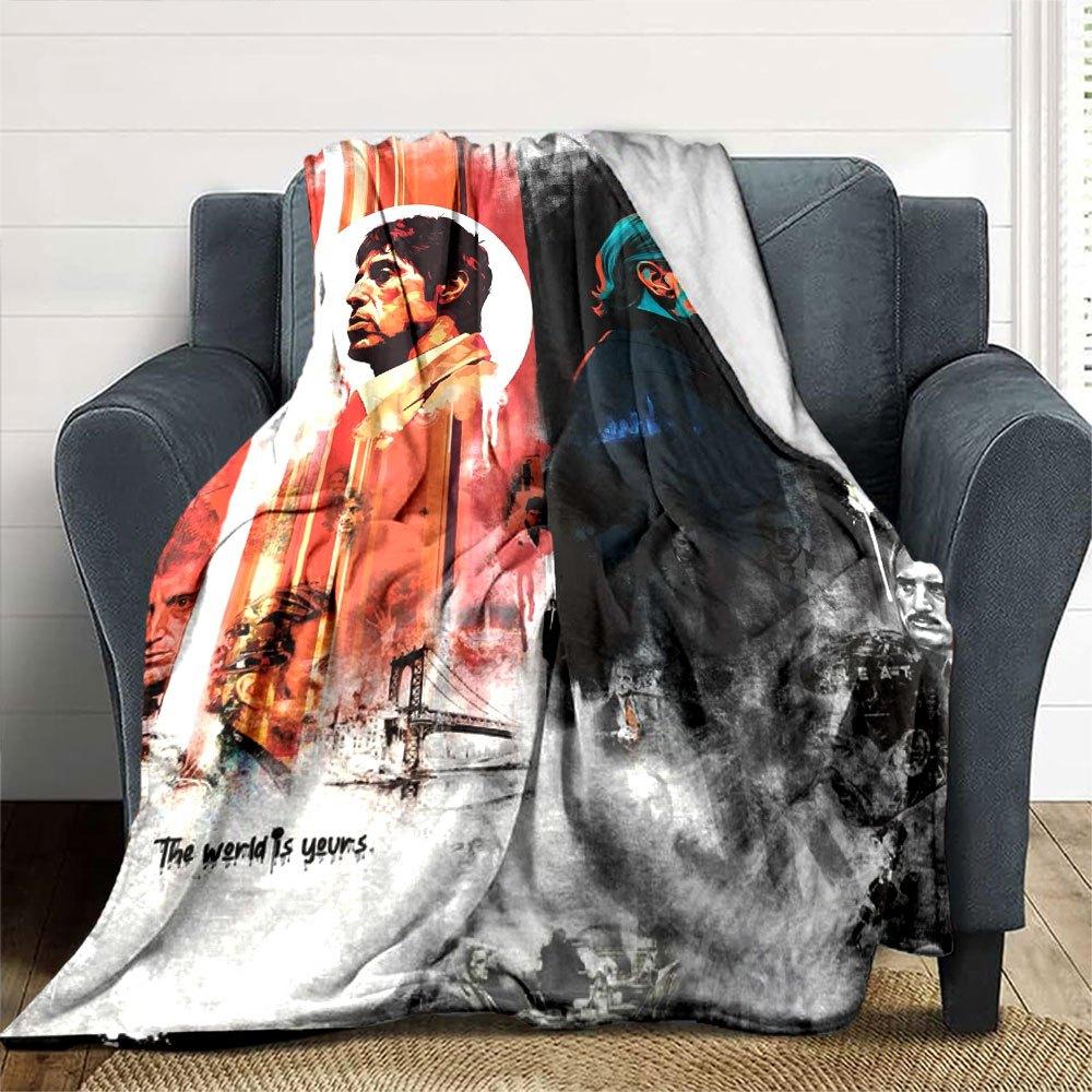 1pc Scarface-Inspired Flannel Blanket - Soft Cozy All-Season Throw for Bedroom, Sofa, Camping, Travel - Perfect Gift for Movie FansB97