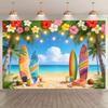 Tropical Beach Family Portrait Photography Background Surfboard Hawaiian Flowers Kids Birthday Party Backdrop Photo Booth Props