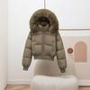 White Duck Down Short Down Jacket Women's Winter New Hooded Big Fur Collar Warm Jacket High Waist Waist Design