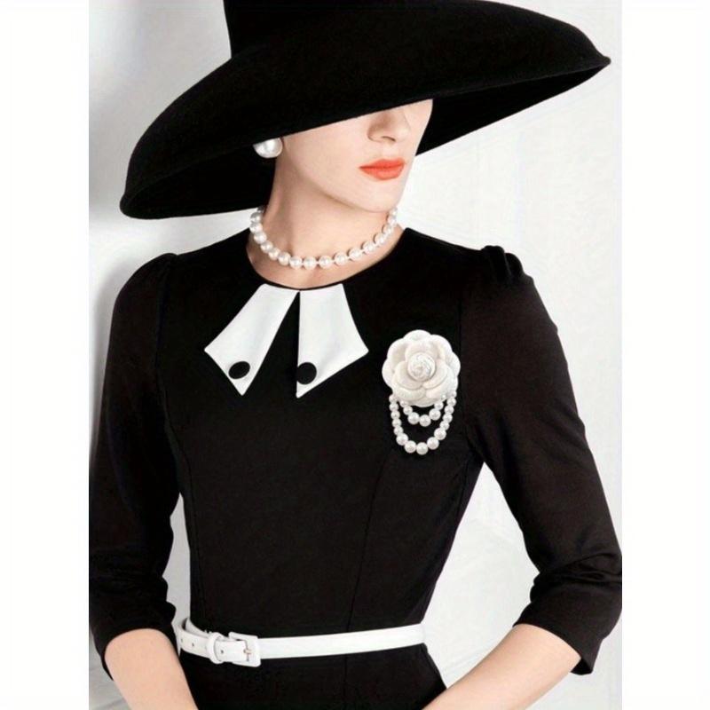 1pc Elegant Women's Camellia Flower Faux Pearl Tassel Brooch Pin for Shirt Collar Clothing Accessory, Party and Wedding Gift Valentines