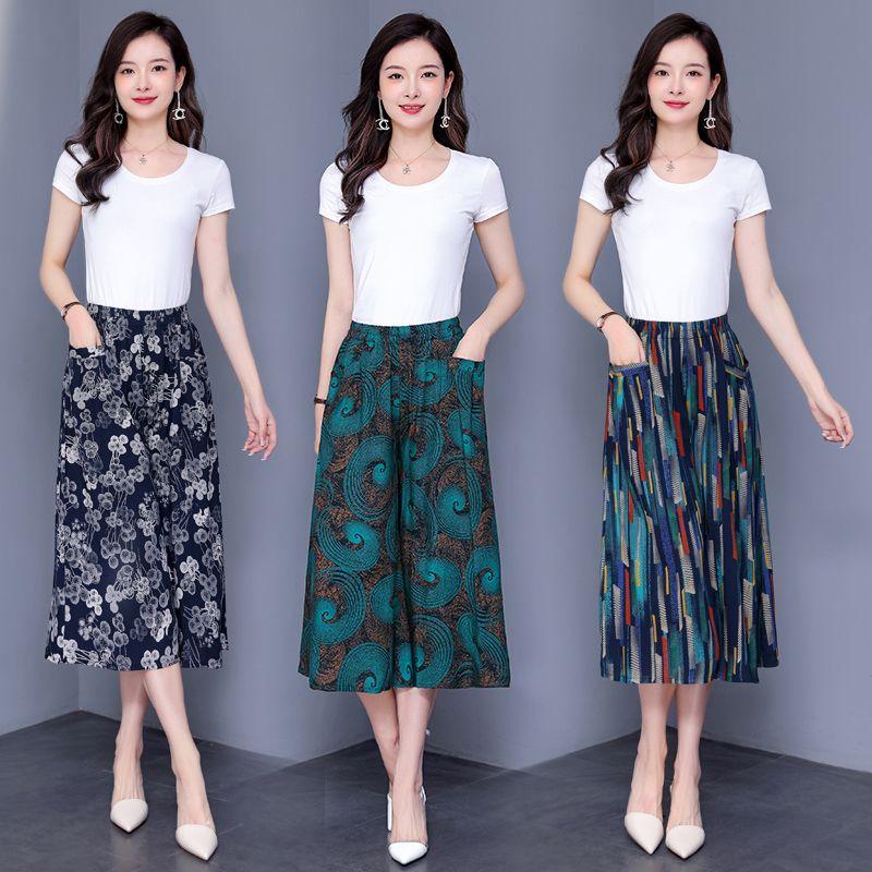 Pantaloni Gonna Floreali da Donna In Estate Pantaloni Sottili e a Gamba Larga Pantaloni Ampi e a Vita Alta Cotone e Seta Pantaloni Corti Pantaloni a Gamba Larga