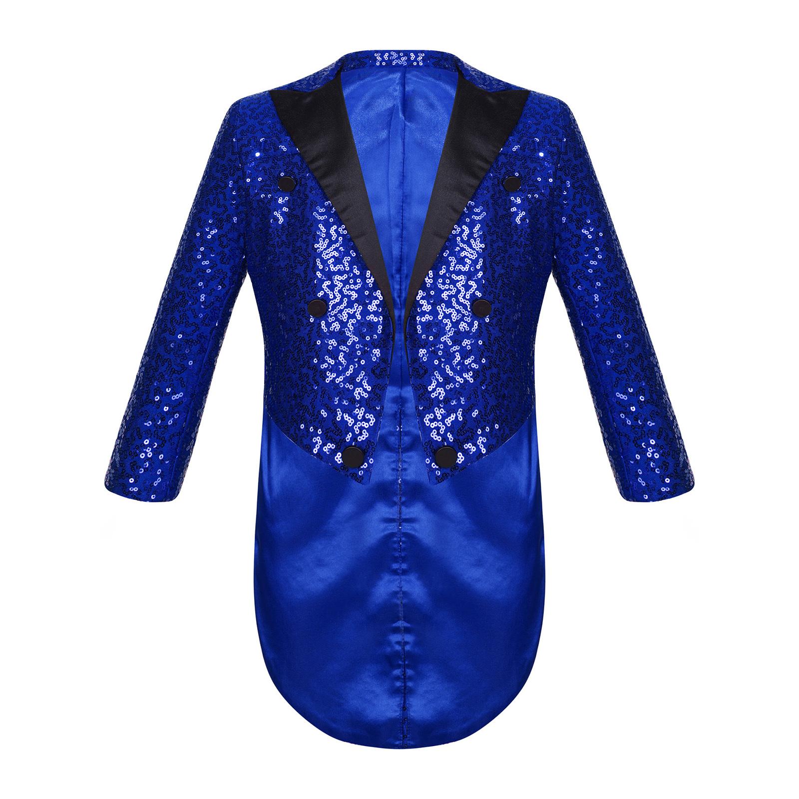 

Дети Мальчики Хэллоуин Цирк Манежа Блестки Фрак Магическое Шоу Блейзер Куртка 11-12 Years синий