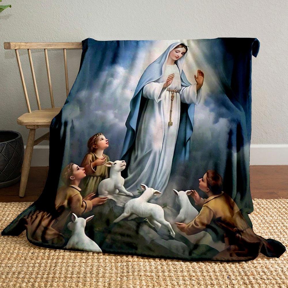 

Our Lady of Grace Blanket with Children and Lambs Print Printed Blanket for Living Room Bed Couch lunch break Blanket for Friend s festival Gift 80cm x 120cm