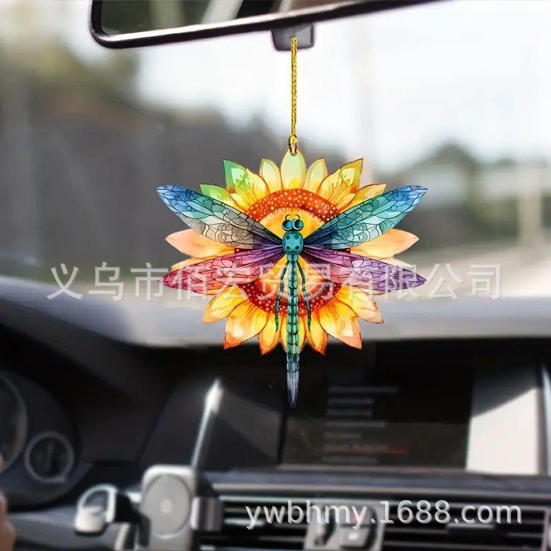 

Brightly Colored Acrylic Dragonfly Car Rearview Mirror Accessory Fun Dcor Interior 2