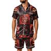 Herren Halloween Pyjama Set - Gestreiftes Karomuster aus Satin, Kurzarmhemd und Shorts mit Taschen, Lockeres Zweiteiler Set für Zuhause und Tägliche Kleidung